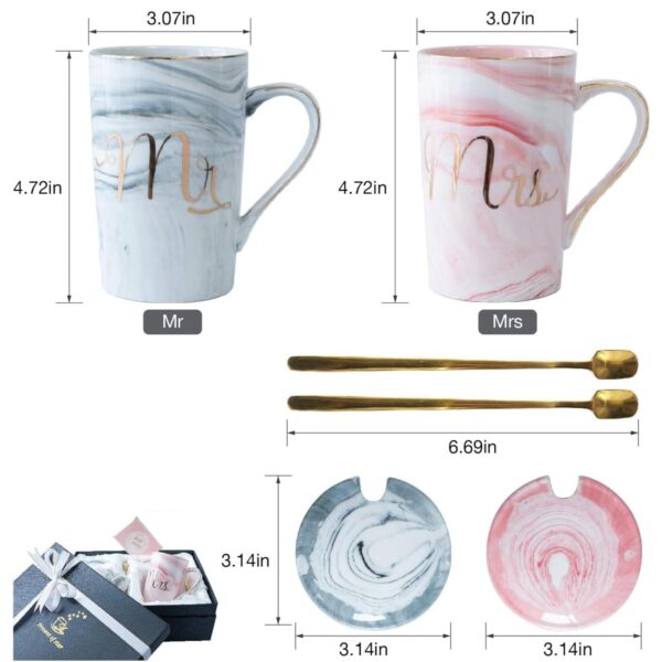 SHOPPOFOBIX Ceramic Marble Finish Coffee Mug with Lid & Spoon for Anniversary Wedding Engagement Valentine Gifts for Couple Teachers Women Men Husband Wife with Gift Box (Long MR & MRS Mug) - Image 4