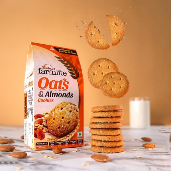 Sunfeast Farmlite Oats with Almonds cookies Biscuits, 150g - Image 2