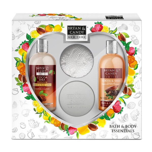 Bryan & Candy Cocoa Shea Heart Kit Gift Set For Women and Men, Shower gel, Hand & Body Lotion, Body Polish, Loofah | 100% Vegan, Skin-Friendly pH 5.5, SLS & Paraben Free | - Image 2