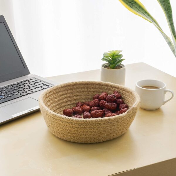 Habere India-All the Cultures Fabricating India Jute Baskets Online | Designer Baskets | Storage/Shelves Baskets | Fruit Baskets or Clothes | Jute Storage Round Basket - Beige, Small (8.7" X 2.8") - Image 3