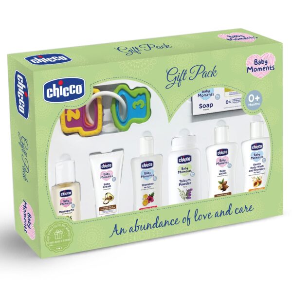 Chicco Baby Moments Delight Gift Pack (Green) with 7 Baby Skin & Haircare Products and a Rattle Toy | Baby Care Gift Set for Newborn Baby Shower, New Parents, and Birthdays | Phenoxyethanol Free - Image 2