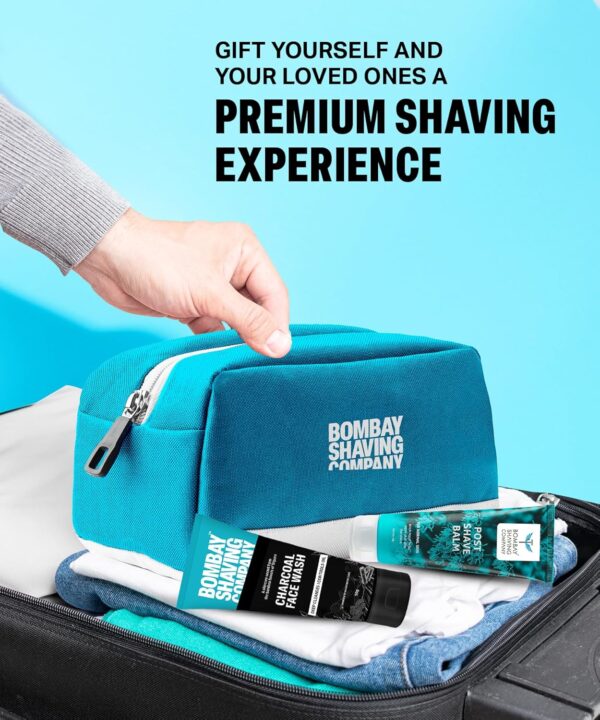 Bombay Shaving Company Premium Shaving Kit For Men | Charcoal Face Scrub, Charcoal Shaving Cream, Post Shave Balm, Neem & Charcoal Bath Soap, Face Towel | Travel Bag | Shaving Kit | Travel Kit For Men - Image 7