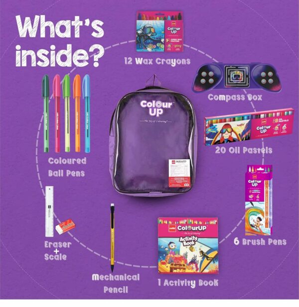 Cello ColourUp Hobby Bag | Colour Set for Kids with Crayons, Colour Pencils, Sketch Pens & Activity Book | Travel-Friendly Backpack | Ideal Kids Gifting & New Year Gift - Image 3