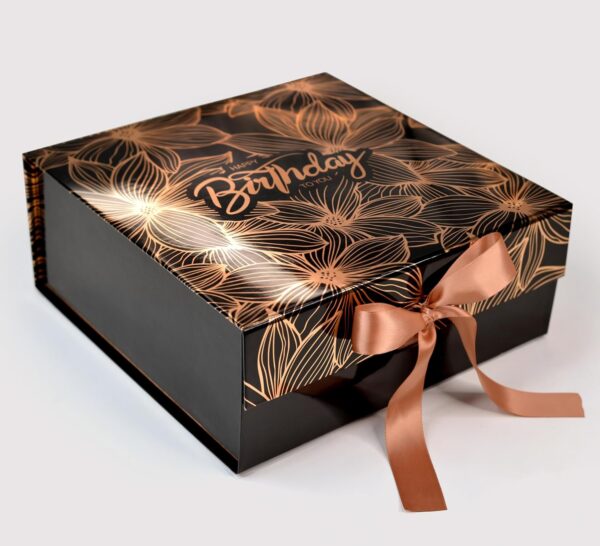 RBS® - MEDIUM Birthday Gift Box (26 x 26 x 10cm) Empty Gift Box for Packing Multipurpose Gift for Couple Special (Rose Gold Giant Poppies) (1 Pack) Holding up to 8kg - Image 2