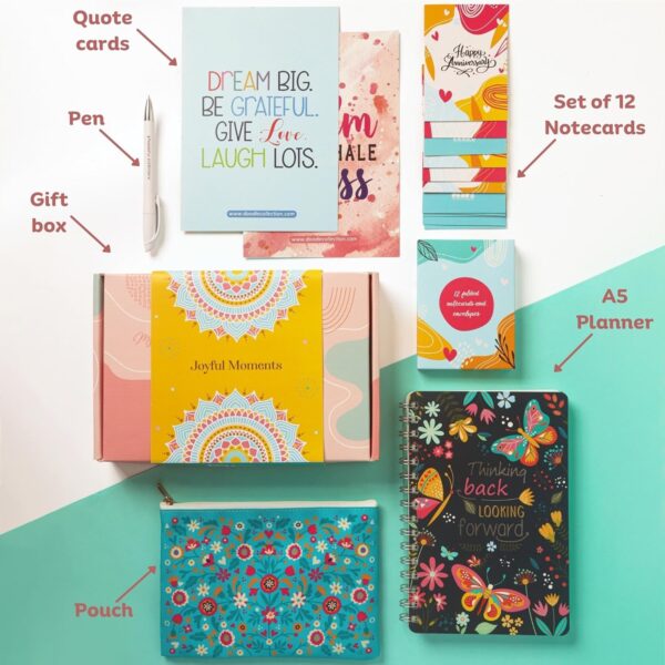 Doodle Undated Planner Gift Set | A5 Happiness Planner + Multifunctional Pouch + Pen + 12 Notecards + 2 Motivational Quote Cards |Packed in a Beautiful Festive Gift Box (Planner's Haven II) - Image 3