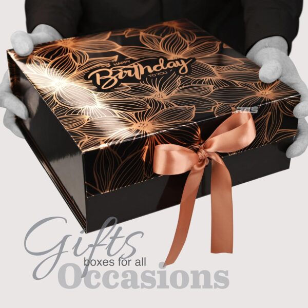 RBS® - MEDIUM Birthday Gift Box (26 x 26 x 10cm) Empty Gift Box for Packing Multipurpose Gift for Couple Special (Rose Gold Giant Poppies) (1 Pack) Holding up to 8kg - Image 6