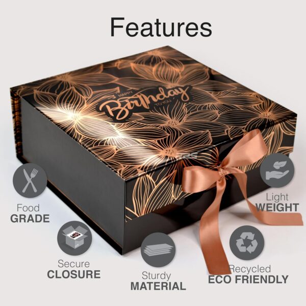RBS® - MEDIUM Birthday Gift Box (26 x 26 x 10cm) Empty Gift Box for Packing Multipurpose Gift for Couple Special (Rose Gold Giant Poppies) (1 Pack) Holding up to 8kg - Image 5
