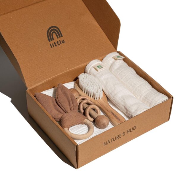 littlu New Born Baby Gifts | Baby Shower Gifts | Newborn Baby Essentials | Eco Friendly | Premium Baby Products | Pack Of 6 (Brown, White) - Image 2