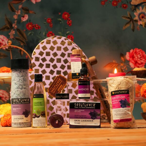 Soulflower Lavender Bath & Body Celebration Heart Gift Set for Men & Women with Premium Packaging | Christmas , New Year Gift Set Box with Bath Salt, Soap, Aroma Oil, Massage Oil, Hair Oil, Potpourri & Tlights - Image 7