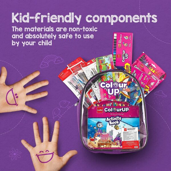 Cello ColourUp Hobby Bag | Colour Set for Kids with Crayons, Colour Pencils, Sketch Pens & Activity Book | Travel-Friendly Backpack | Ideal Kids Gifting & New Year Gift - Image 4