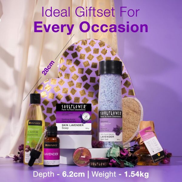 Soulflower Lavender Bath & Body Celebration Heart Gift Set for Men & Women with Premium Packaging | Christmas , New Year Gift Set Box with Bath Salt, Soap, Aroma Oil, Massage Oil, Hair Oil, Potpourri & Tlights - Image 3