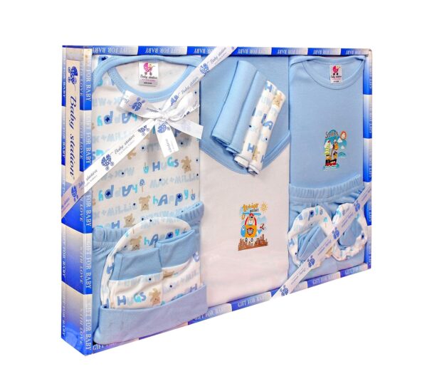 BABY STATION Cotton Gift Set For New Born Unisex- 13 Pieces (Blue) - Image 3