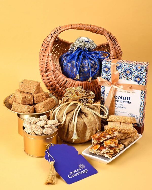 Hyperfoods® New Year Gifts For Friends Gift For Makar Sankranti Gajak Barfi New Year Gift Gajak Combo Chikki Gajak Gud Gajak Til Chikki Lohri Gift Hamper Gift Hamper Wicker Basket For Gifts - Image 2